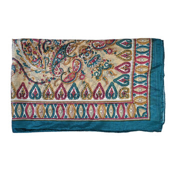 LA MAREY Seidenschal mit Paisley Design, 100% Seide, 49 x 160 cm, T&uuml;rkis