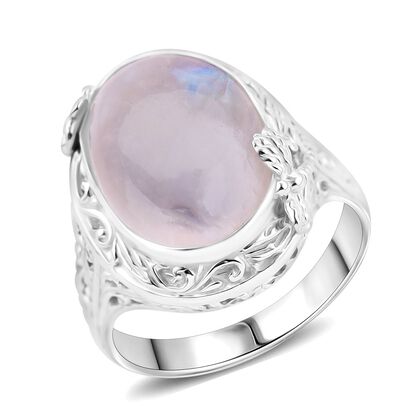 Royal Bali - Regenbogen Mondstein Ring 925 Silber (Gr&ouml;&szlig;e 18.00) ca. 13.26 ct