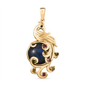 Labradorit, Mehrfarbiger-Turmalin Anhänger Messing ca. 11.03 ct
