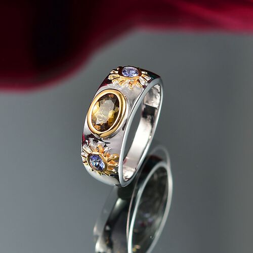 D Joy Natürlicher goldener Tansanit, Tansanit Ring 925 Silber Rhodiniert und 750 Gelbgold Vermeil (Größe 17.00) (10-15 Werktage Lieferzeit) ca. 1.09 ct image number 1