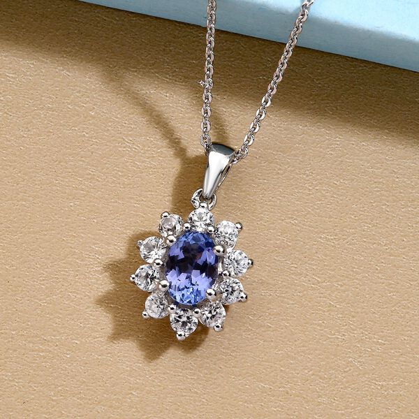Tansanit und wei&szlig;er Zirkon-Anh&auml;nger mit Kette - 1,69 ct. image number 3