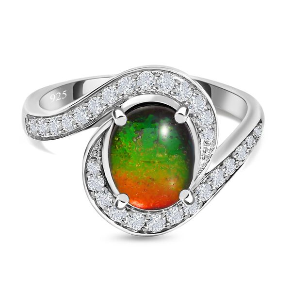 Kanadischer Ammolit, wei&szlig;er Zirkon Ring, 925 Silber platiniert (Gr&ouml;&szlig;e 20.00) ca. 2.19 ct