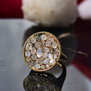 D'Joy Regenbogen Mondstein und Zirkon zweifarbiger Ring - 3,61 ct.