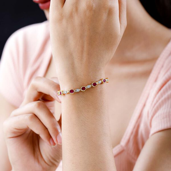 Afrikanischer Rubin (Fissure gef&uuml;llt), Wei&szlig;er Zirkon Armband ca. 19 cm 925 Silber vergoldet ca. 8.16 ct image number 3