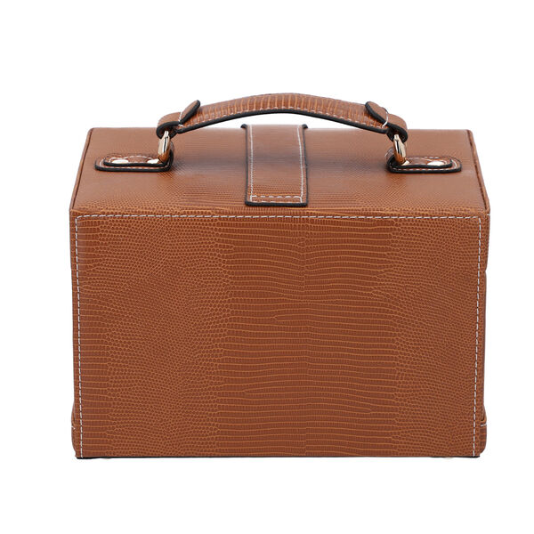 3-lagiger Schmuckkasten mit Schlangenhautmuster und Griff, Gr&ouml;&szlig;e 22x16x14 cm, Braun image number 2