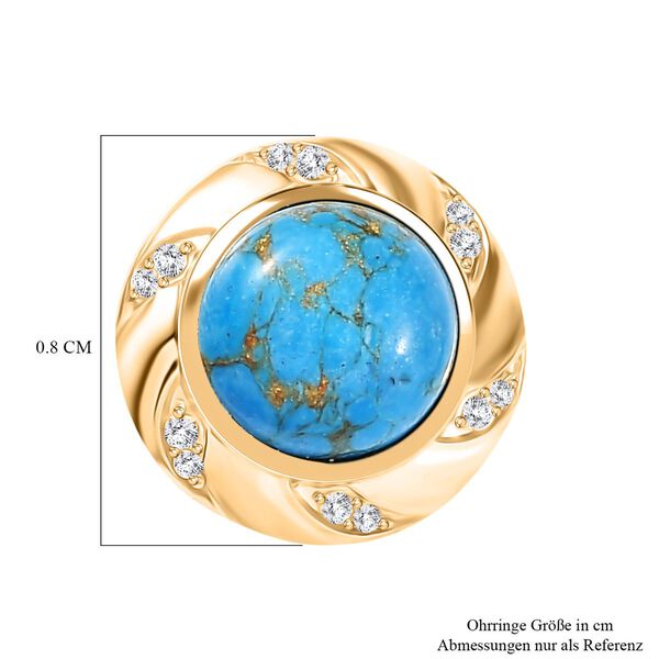 Blaues Türkis, Weißer Zirkon Ohrringe Nickelfreies Messing ca. 3,59 ct. image number 5