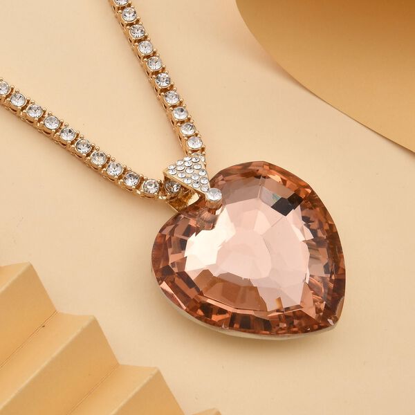 Pfirsichfarbene und wei&szlig;e Kristall-Halskette, 20 cm image number 2