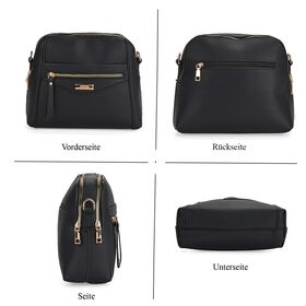 Crossbody-Tasche mit mehreren Rei&szlig;verschlussf&auml;chern und abnehmbarem Gurt, 25x9x18cm, Schwarz