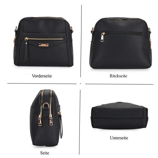 Crossbody-Tasche mit mehreren Reißverschlussfächern und abnehmbarem Gurt, 25x9x18cm, Schwarz image number 4