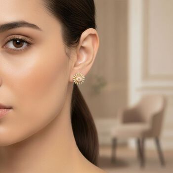 Pfirsich-S&uuml;&szlig;wasser Perle (7-9 mm), Wei&szlig;er Zirkonia Ohrringe Nickelfreies Messing vergoldet