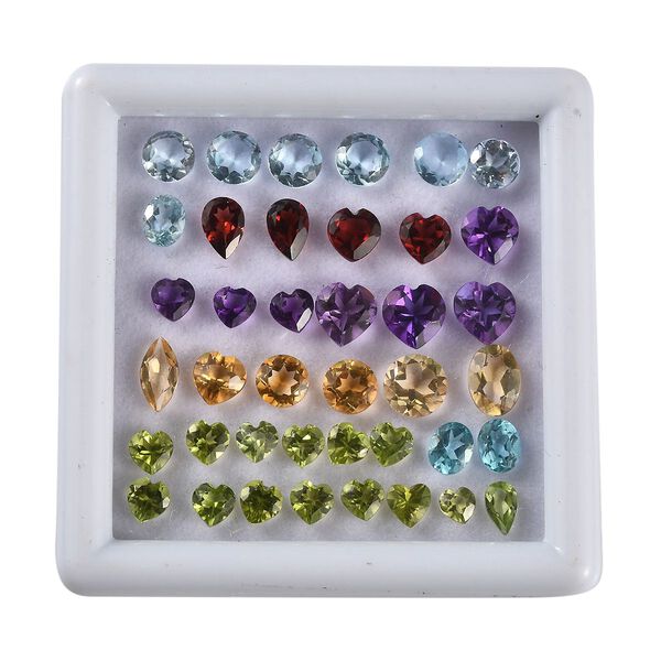 Edelstein-Mix-Box, Afrikanischer Amethyst, Citrin, Roter Granat, Apatit, Peridot, Himmelblauer Topas