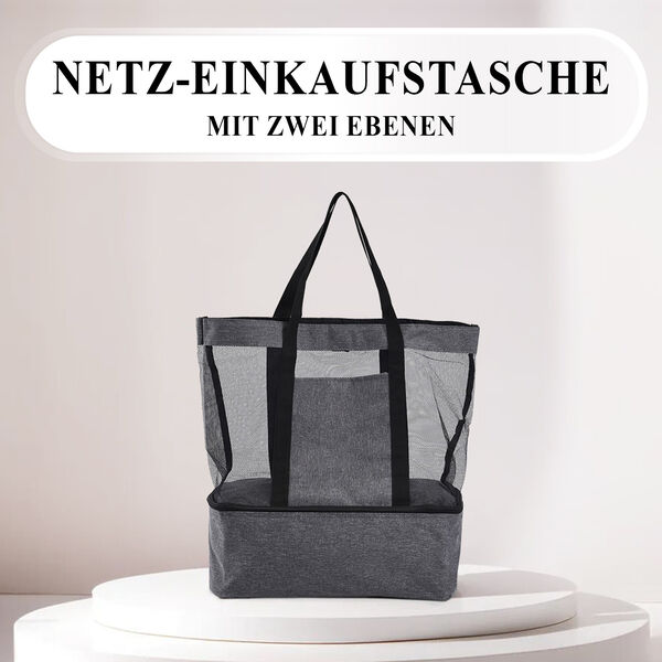 Zweistöckige Netz-Einkaufstasche mit Kühlfach, grau image number 2