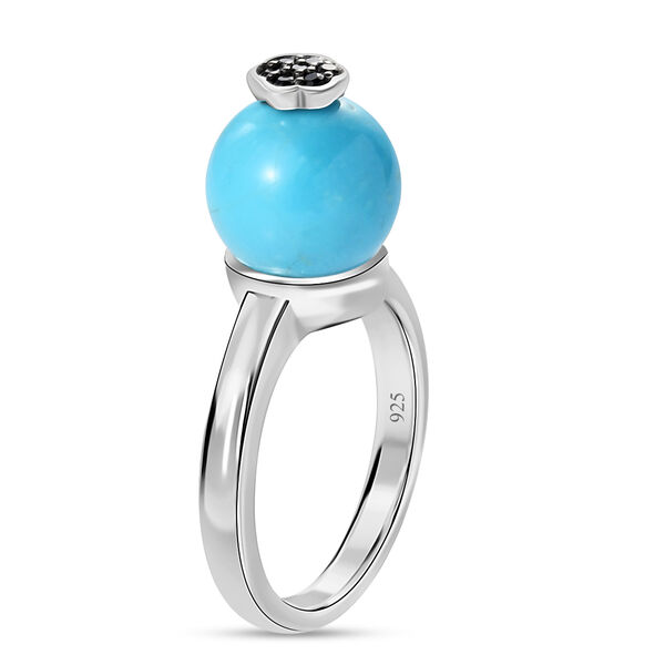 Natürlicher Sleeping Beauty Türkis und Schwarzer Spinell Ring 925 Silber Platin-Überzug image number 5