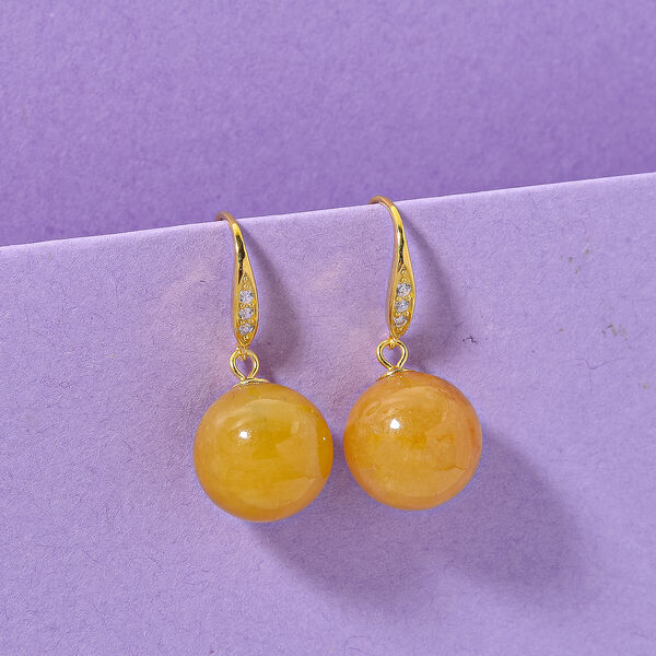 D'Joy Honig Jade, Wei&szlig;er Zirkon Ohrringe 925 Silber Vergoldet (10-15 Werktage Lieferzeit) ca. 37.10 ct image number 1