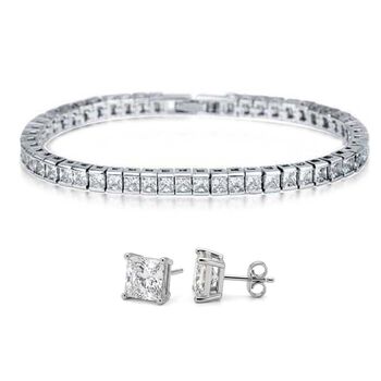 2er-Set- wei&szlig;es Zirkonia Schmuckset in Silberton