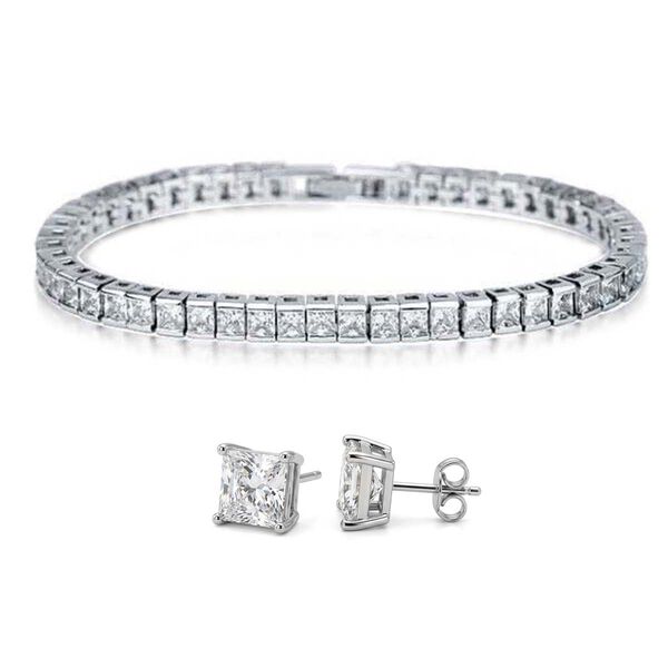 2er-Set- wei&szlig;es Zirkonia Schmuckset in Silberton