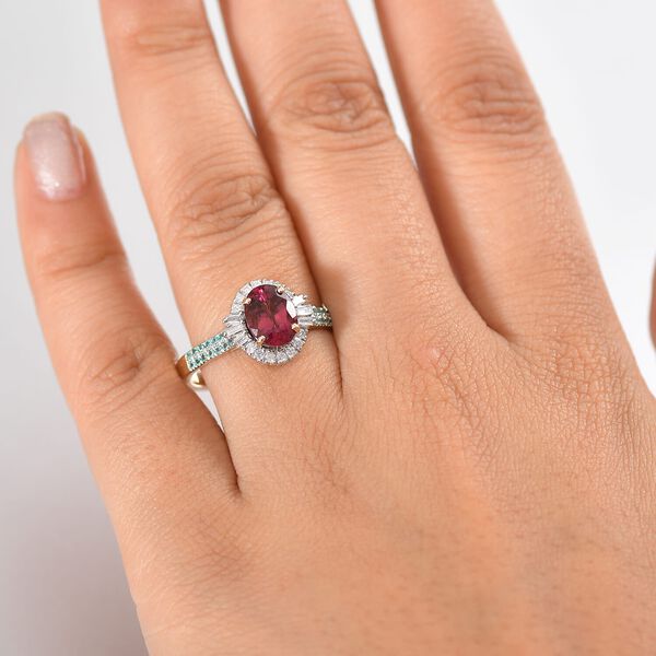 LUXORO zertifiziert und geprüft AAA Rubellit, Paraiba Turmalin und Diamant Ring in 417 Gold - 2,16 ct. image number 2