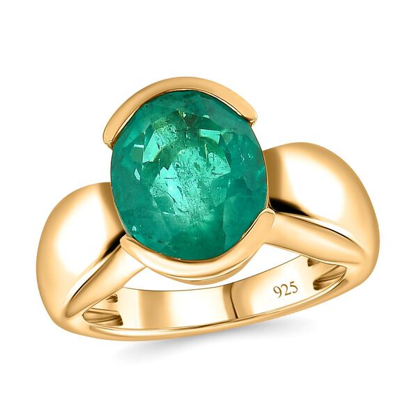 Smaragd-Quarz-Triplette Ring, 925 Silber Gelbgold Vermeil, (Größe 21.00) ca. 5.46 ct image number 4