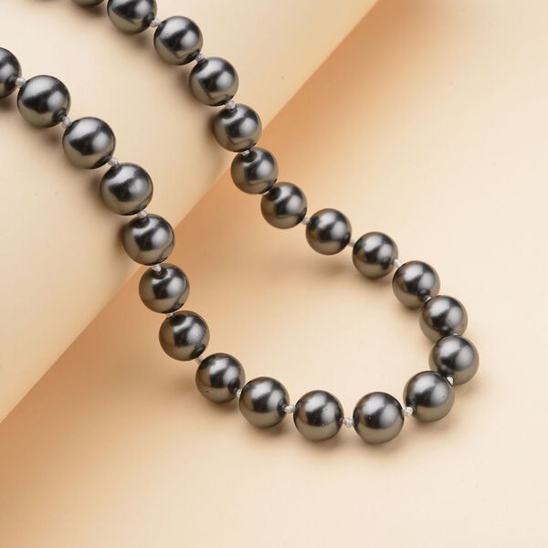 Schwarze Muschelkernperlen-Halskette, ca. 45 cm, silberfarben image number 2