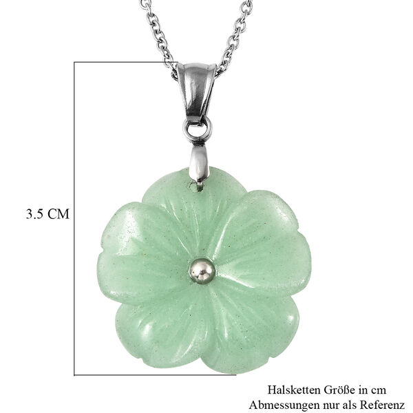 Floral geschnitzter, grüner Aventurin-Anhänger mit Kette, ca. 50 cm in Edelstahl image number 4