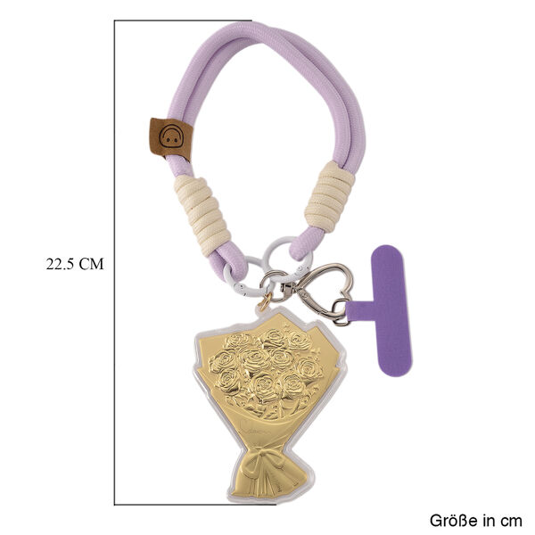 999er Gold Schl&uuml;sselanh&auml;nger im F&auml;cher Design mit Rosenbouquet, Lila Kordel image number 5