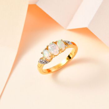 AA Nat&uuml;rlicher, &auml;thiopischer Welo Opal Ring 925 Silber 750 Gelbgold Vermeil (Gr&ouml;&szlig;e 21.00) ca. 0,68 ct