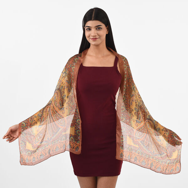 Bedruckter 100% Satin-Seidenschal, 48x160cm, Paisley Erdton image number 2