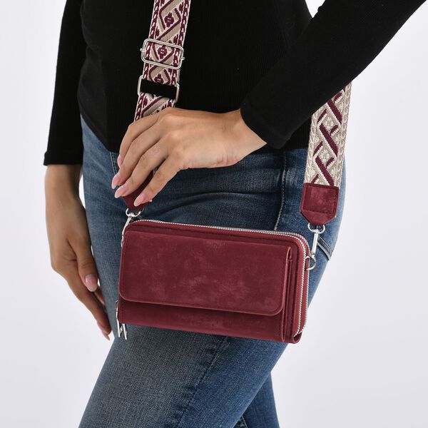 Crossbody-Tasche mit RFID-Schutz und Muster-Schulterriemen, 19x6x11 cm, Rot image number 4