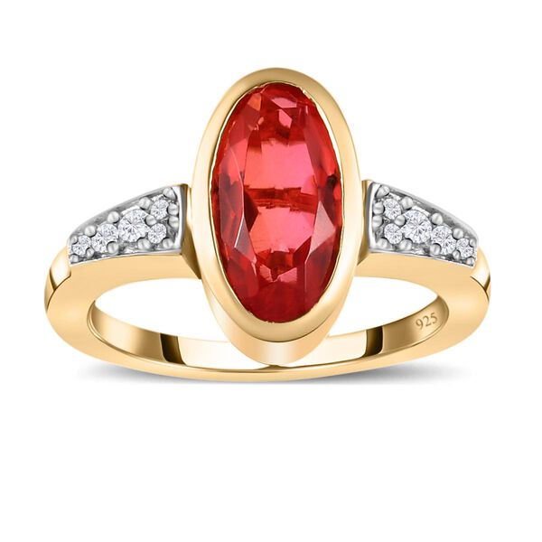 Padparadscha Triplette Quarz und weißer Zirkon-Ring, 925 Silber vergoldet (Größe 21.00) ca. 2.33 ct image number 4