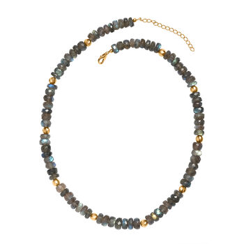 D'Joy AAA Labradorit Halskette ca. 45 cm + 5 cm Extender, 925 Silber 750 Gelbgold Vermeil ca. 223,00 ct.