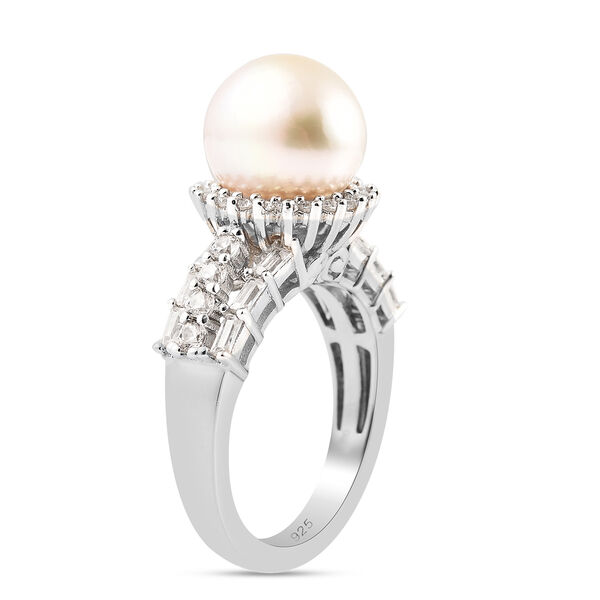 Goldener S&uuml;dsee Perle und Zirkon-Ring in Silber image number 4