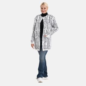 Cardigan mit abstraktem Blumenmuster und Taschen, One Size, Länge 78 cm, Grau