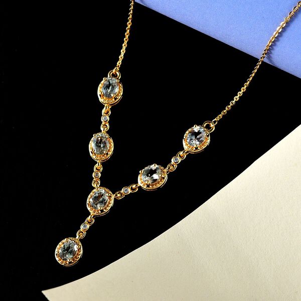 AAA Turkizit und weißes Zirkon Collier, ca. 45 cm, 925 Silber Gelbgold Vermeil ca. 2.42 ct image number 3