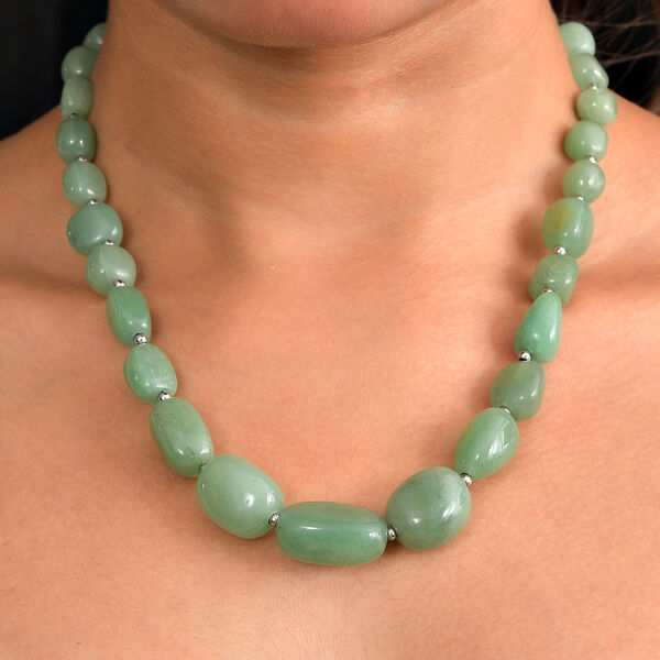 Grüner Aventurin Halskette ca. 45 cm Nickelfreies Messing platiniert ca. 320.00 ct image number 2