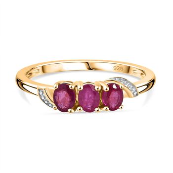 AA Afrikanischer Rubin (Fissure gef&uuml;llt) Ring 925 Silber 750 Gelb Vergoldet (Gr&ouml;&szlig;e 19.00) ca. 0,76 ct