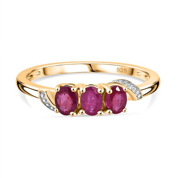 AA Afrikanischer Rubin (Fissure gef&uuml;llt) Ring 925 Silber 750 Gelb Vergoldet (Gr&ouml;&szlig;e 19.00) ca. 0,76 ct