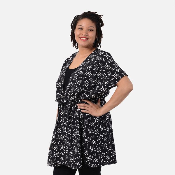 Kimono mit G&uuml;rtel, Blumenmuster, Schwarz-Wei&szlig;, Einheitsgr&ouml;&szlig;e &nbsp; image number 3