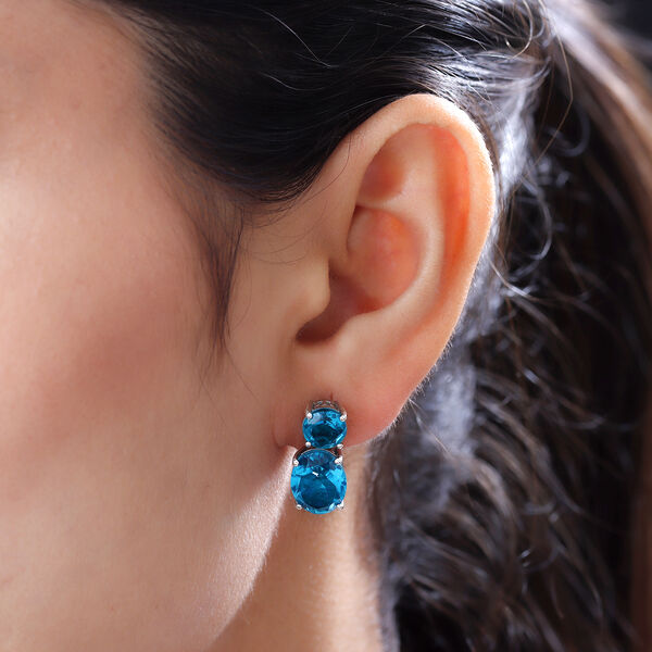 Capri-Blau Triplett Quarz-Ohrringe, 925 Silber platiniert ca. 10.07 ct image number 3