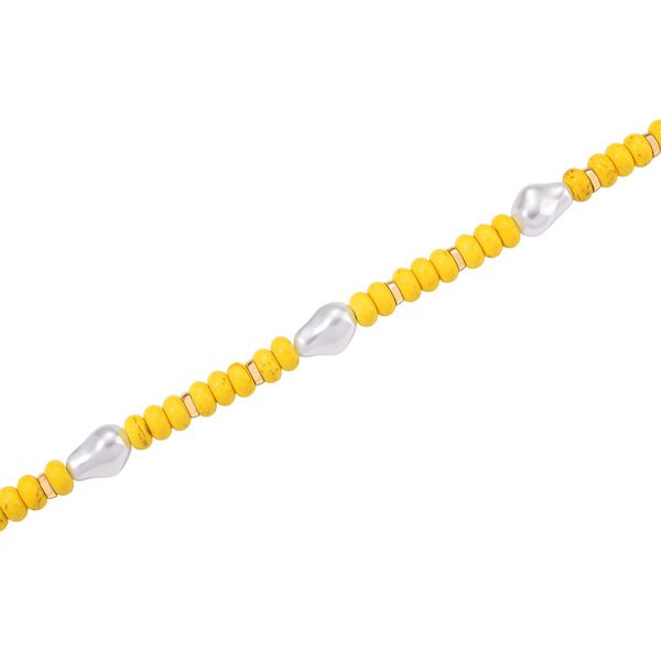 Wei&szlig;e Muschelkernperle, Gelber Howlit Halskette, ca. 50 cm + 5 cm Extender, goldfarben image number 4