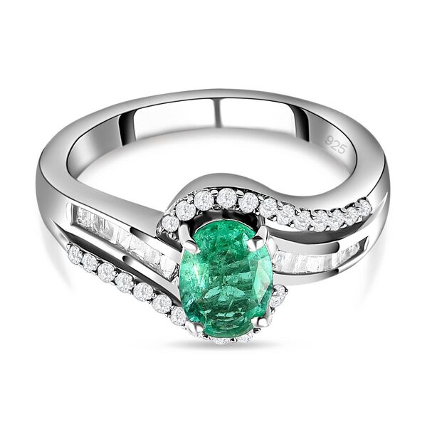 AA &Auml;thiopischer Smaragd und wei&szlig;er Diamant-Ring, 925 Silber platiniert  ca. 0,93 ct