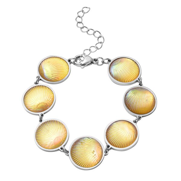 Muschel-inspiriertes Harzperlen-Design Armband, ca. 18.5 cm+ 5 cm extender, Reiner Edelstahl, Gelb