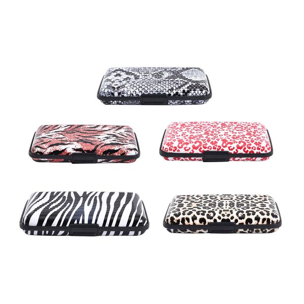 5er-Set Kartenhalter mit RFID Schutz; mit Tierdruck Thema Zebra, Schlange, Tiger, Leopardenmuster, Aluminium image number 2