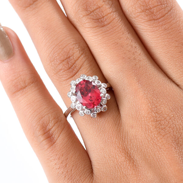 D'joy Lab Grown Padparadscha-Saphir, Wei&szlig;er Zirkon Ring 925 Silber rhodiniert (Gr&ouml;&szlig;e 18.00) ca. 4.02 ct image number 3