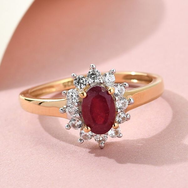 Afrikanisher Rubin(Fissure gefüllt) und Zirkon Ring 925 Silber vergoldet image number 2