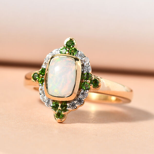 Nat&uuml;rlicher &Auml;thiopischer Opal und Nat&uuml;rlicher Chromdiopsid Ring 925 Silber vergoldet  ca. 0,98 ct image number 2