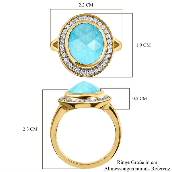 Amerikanischer, Nat&uuml;rlicher Sleeping Beauty T&uuml;rkis und wei&szlig;er Zirkon-Ring, 925 Silber Gelbgold Vermeil  ca. 3,80 ct image number 7