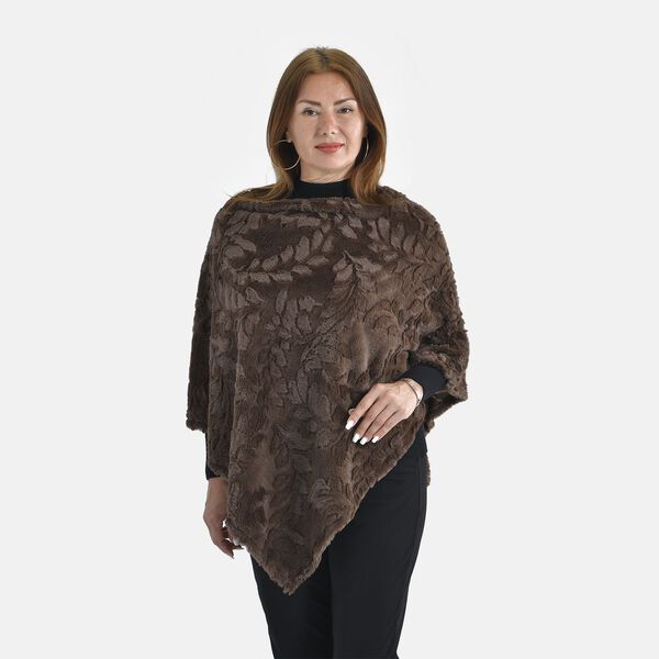 Kunstfell Poncho mit Blattmuster, Dunkelbraun image number 4