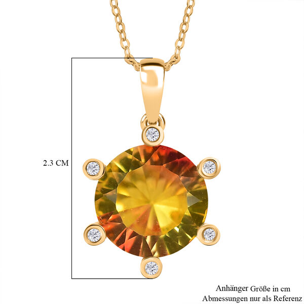 D'Joy - Sonnenfeuer-Design Sphaleros Quarz, Wei&szlig;er Zirkon Anh&auml;nger mit Kette, ca. 50 cm 925 Silber 750 Gelbgold Vermeil ca. 5.48 ct image number 6
