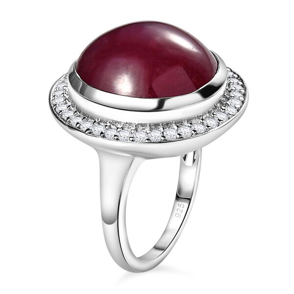 AAA Afrikanischer Rubin (Fissure gefüllt) und weißer Zirkon Ring, 925 Silber platiniert (Größe 17.00) ca. 22.90 ct image number 5