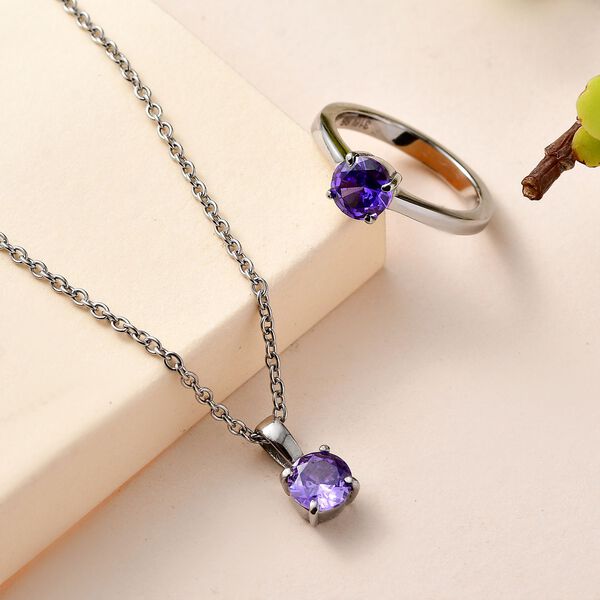 Lila Zirkonia Schmuckset  Edelstahl image number 2